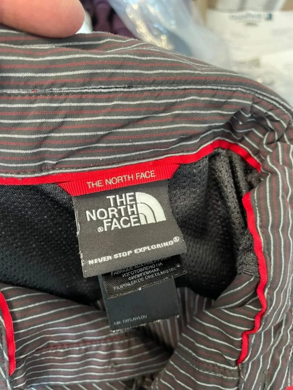 The North Face Shirt Mens M Gray Stripe Nylon Vented Hiking Fishing Button Up